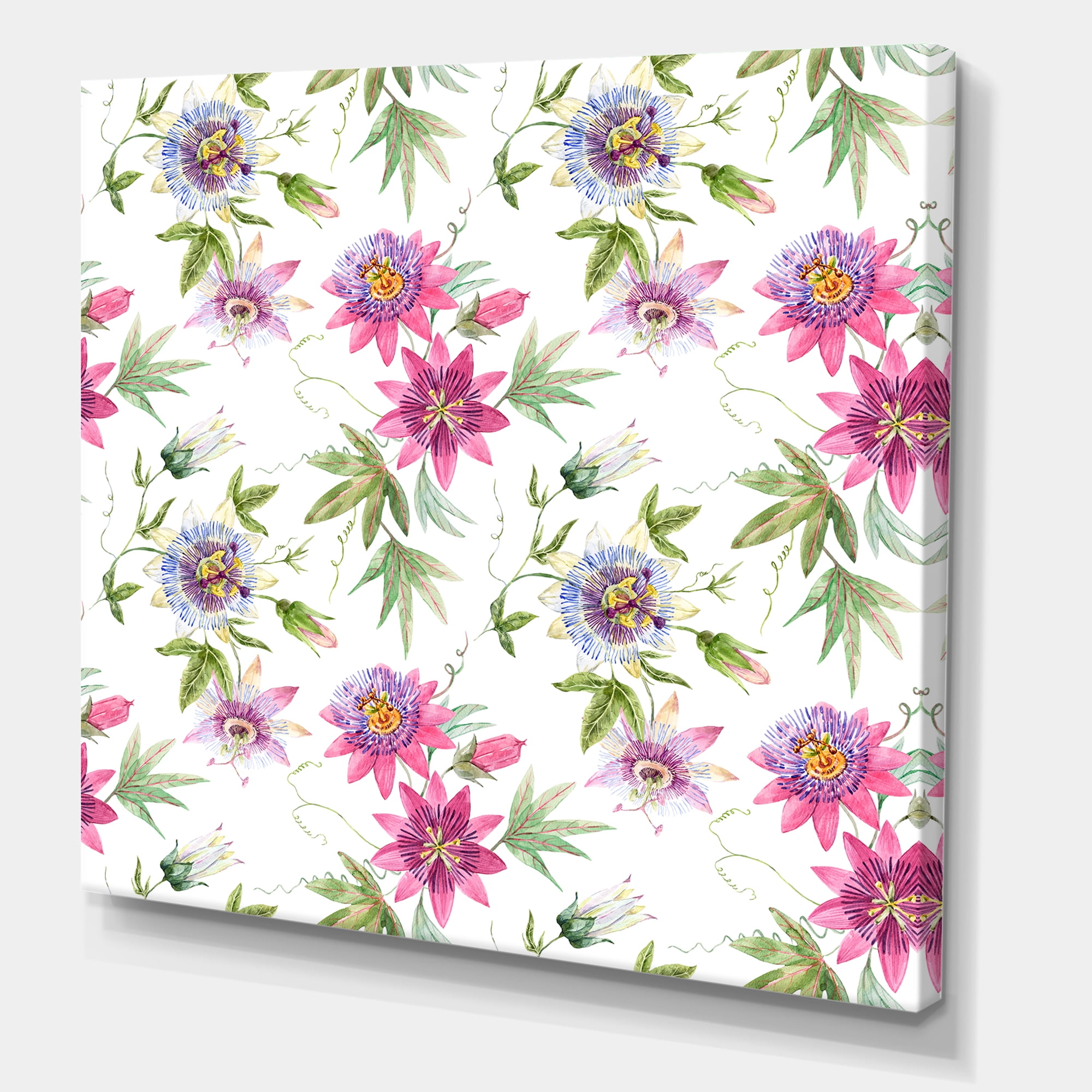 Designart ' Pink Passionflower Flowers and Petals ' Traditional Canvas Wall Art Print