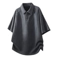 thumbnail image 4 of IWRICH Men's Knit Oversize Polo Shirts Short Sleeve Plus Size Henley Collared Shirt Summer Baggy Streetwear Grey M, 4 of 5