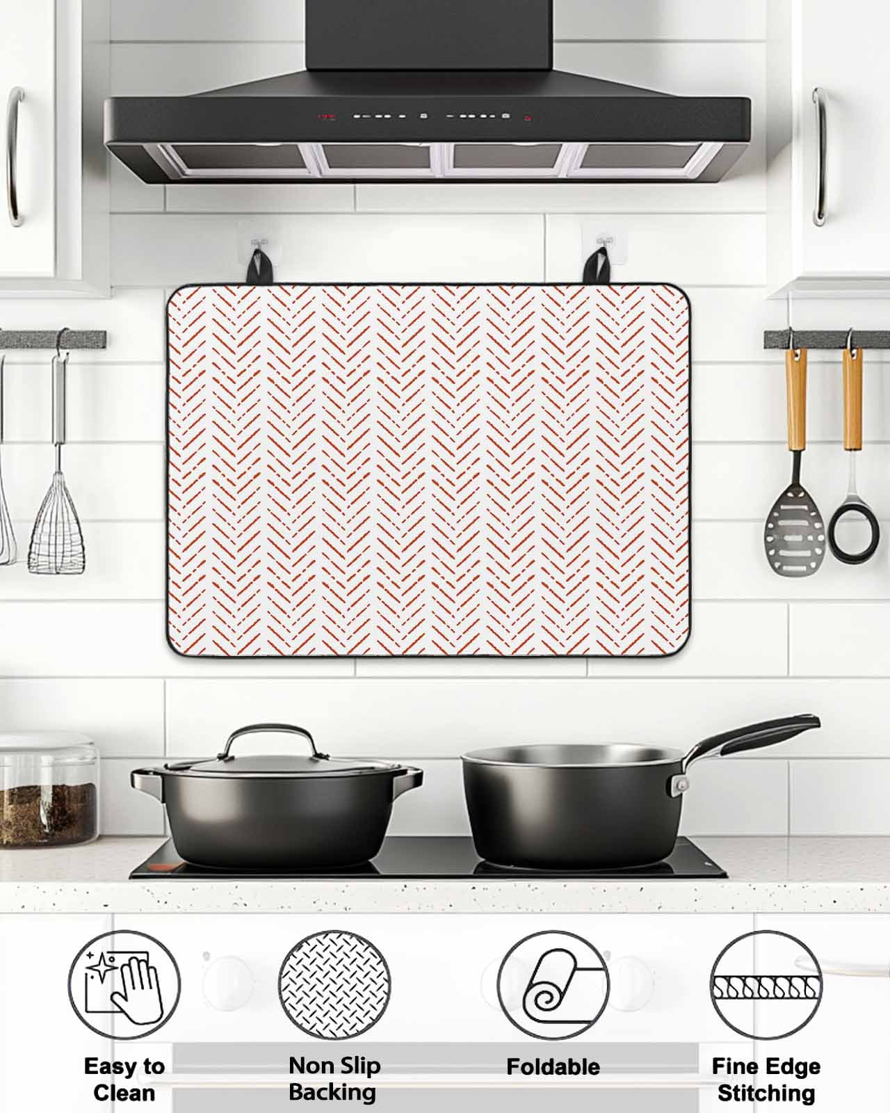 Stove Top Covers for Electric Stove, Burnt Orange Striped Glass Stovetop Cover Protector, Modern Abstract Art Geometric Induction Cooktop Protector Oven Mat for Kitchen Countertop 24"x21"