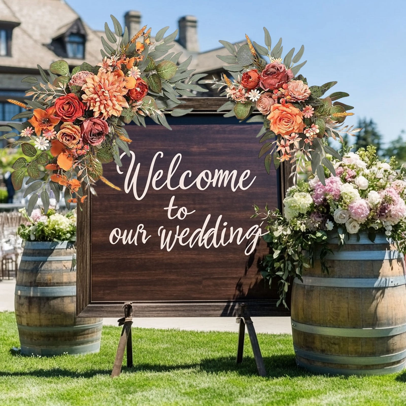 Wzzjkit Artificial Wedding Arch Flowers Kit Pack of 2, Arch Flowers Hanging Silk Flowers Arrangement Ceremony Spring Fake Rose Arbor Background Floral Party Outdoor Decor