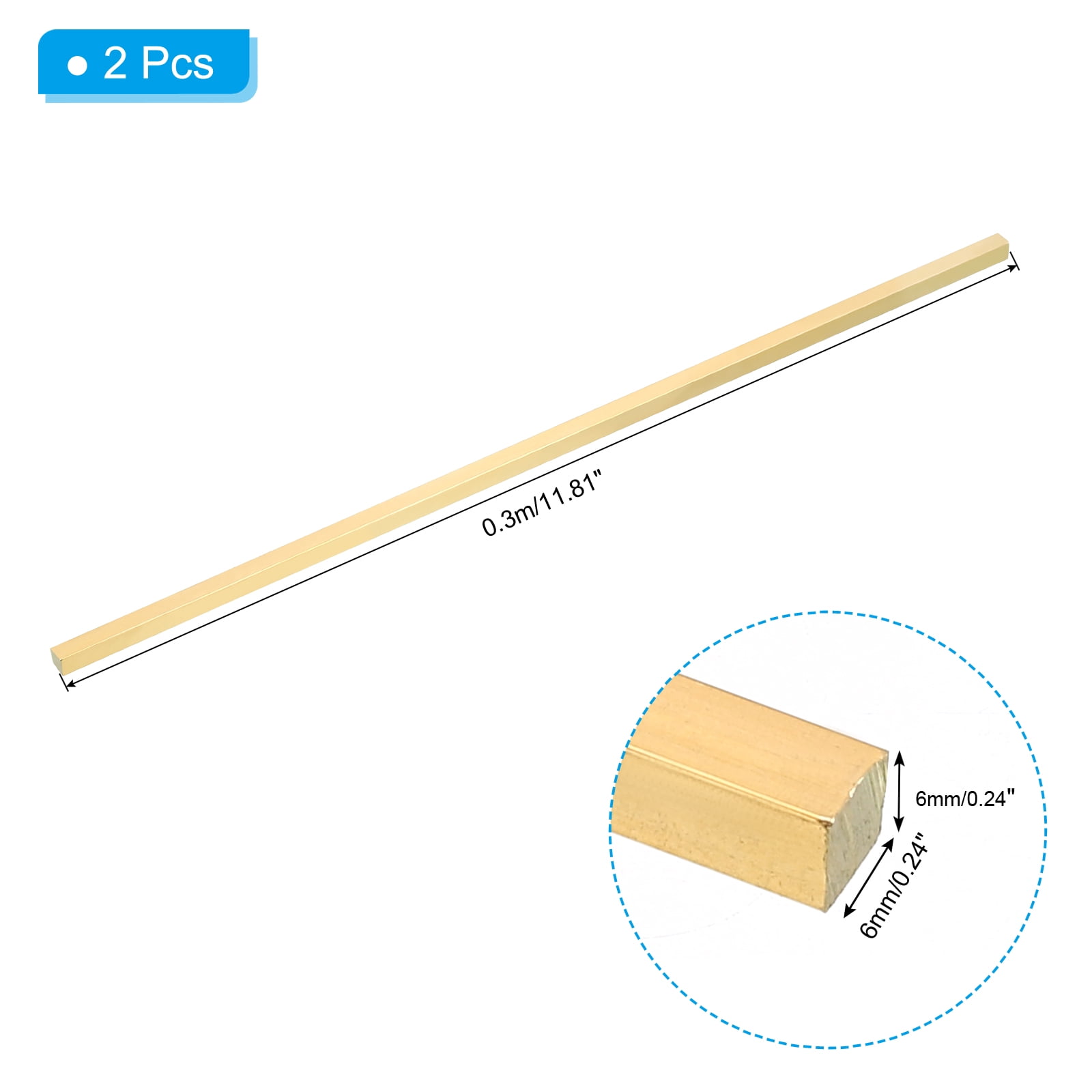 Unique Bargains Brass Square Bar Solid Flat Mill Stock for Crafting 0.3Mx0.6mmx0.6mm
