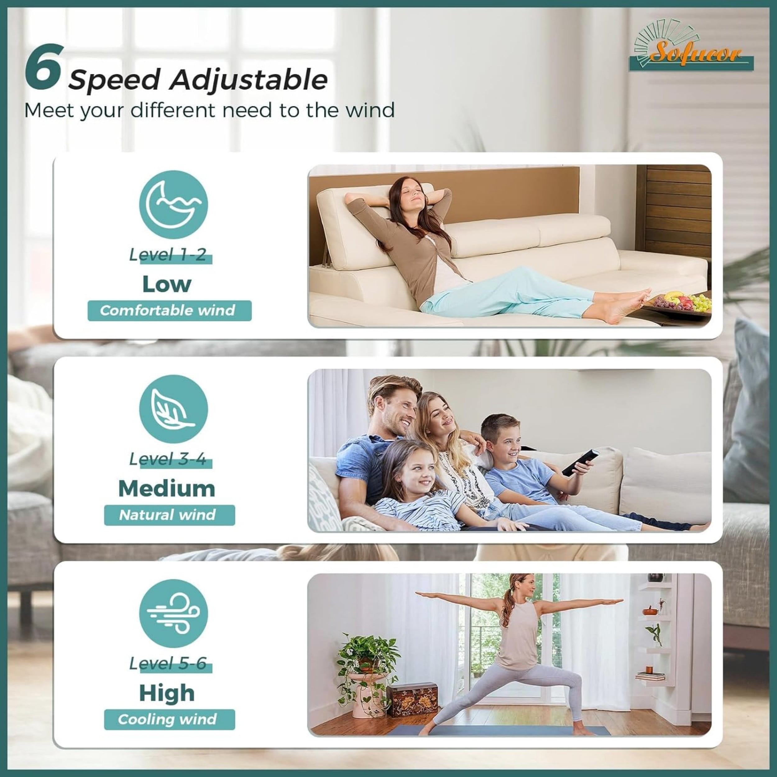 Sofucor 52 Inch Low Profile Ceiling Fan with Light Bulb Replaceable and Remote Control, 8 Blade Ceiling Fan with 3 Downrod, Max Airflow 7000 CFM