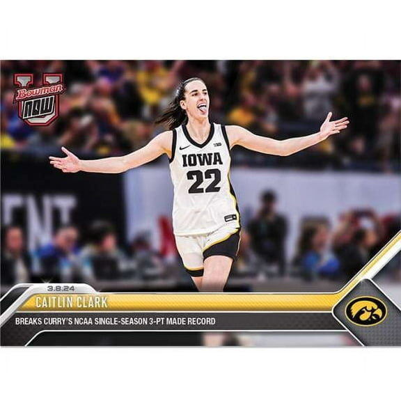 NBA 2023-24 Bowman U NOW Basketball Caitlin Clark #63 (Breaks Curry's NCAA Single Season 3-Pt Made Record)