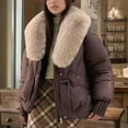 thumbnail image 2 of YOIAVAIOY Women's Down Jacket with Faux Fur Collar Zip Up Padded Outerwear Warm Winter Coats Trendy Casual Cropped Jacket with Pockets Khaki M, 2 of 7