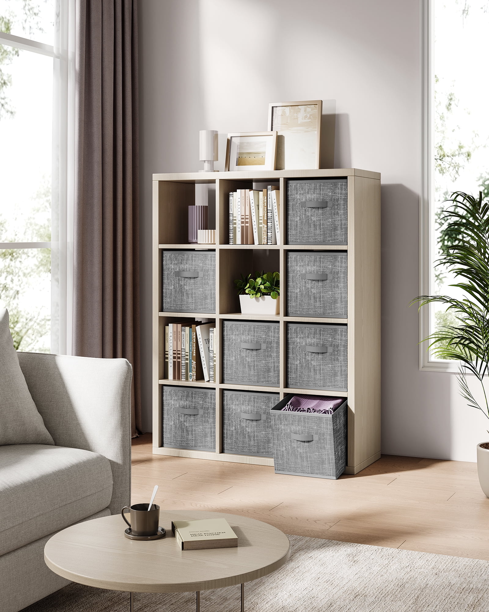 SONGMICS 8 Storage Cubes, 11.8" Non-Woven Fabric Bins with Double Handles Closet Organizers for Bedroom Living Room Cattail Gray