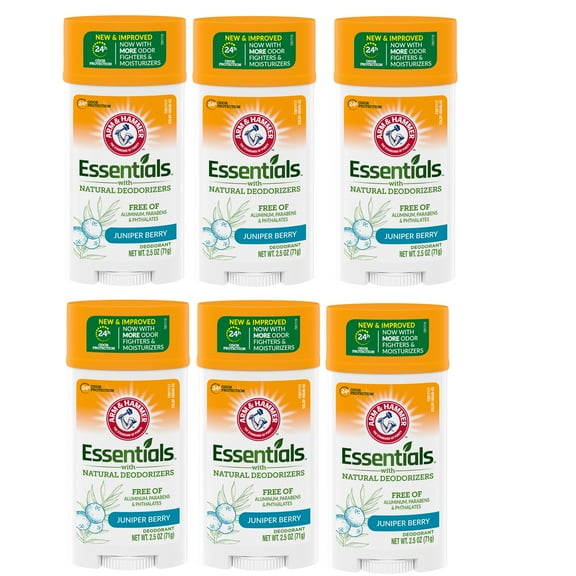 Pack of (6) Arm And Hammer Essentials Solid Deodorant, Clean/ Juniper Berry, Wide Stick, 2.50 Ounces