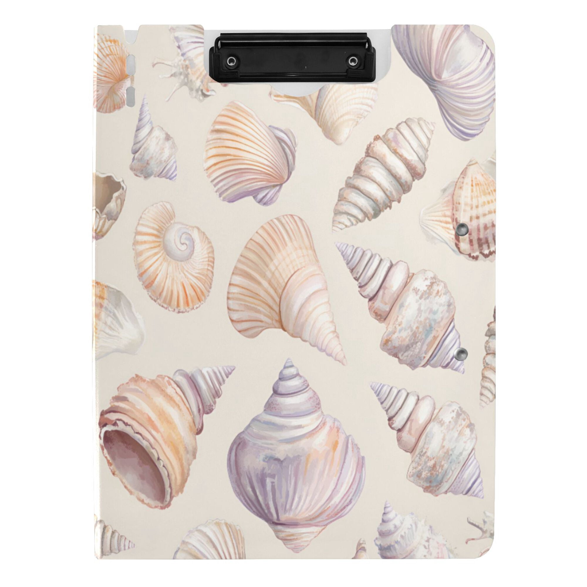 FORMRS A4 Clipboard Folder with Pen Holder Horizontal Foldable School Office Binder, Orange Watercolor Seashells