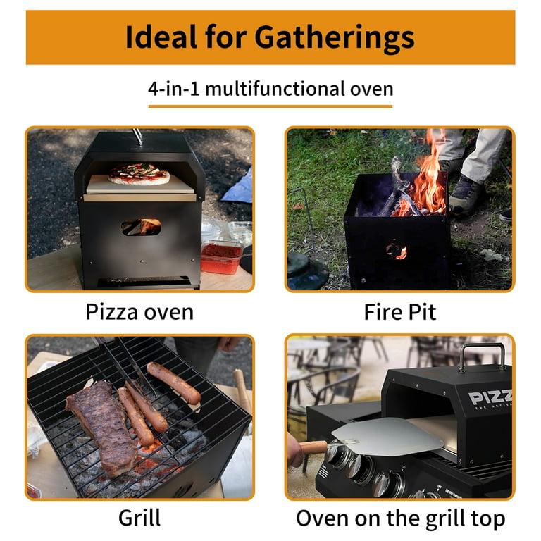 Pizzello 4 in 1 Outdoor Pizza Oven Wood Fired 2-Layer Detachable Outside  Ovens with Pizza Stone, Pizza Cutter, Pizza Peel, Cover, Cooking Grill  Grate - Black - Walmart.com