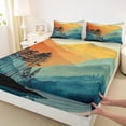 thumbnail image 3 of jejeloiu Orange Sunset Queen Sheet Sets,Natural Scenery Flat Sheet,Boho Bohemian Style Queen Fitted Sheet For Teens,Luxury Bedroom Decor,4-Piece, 3 of 7