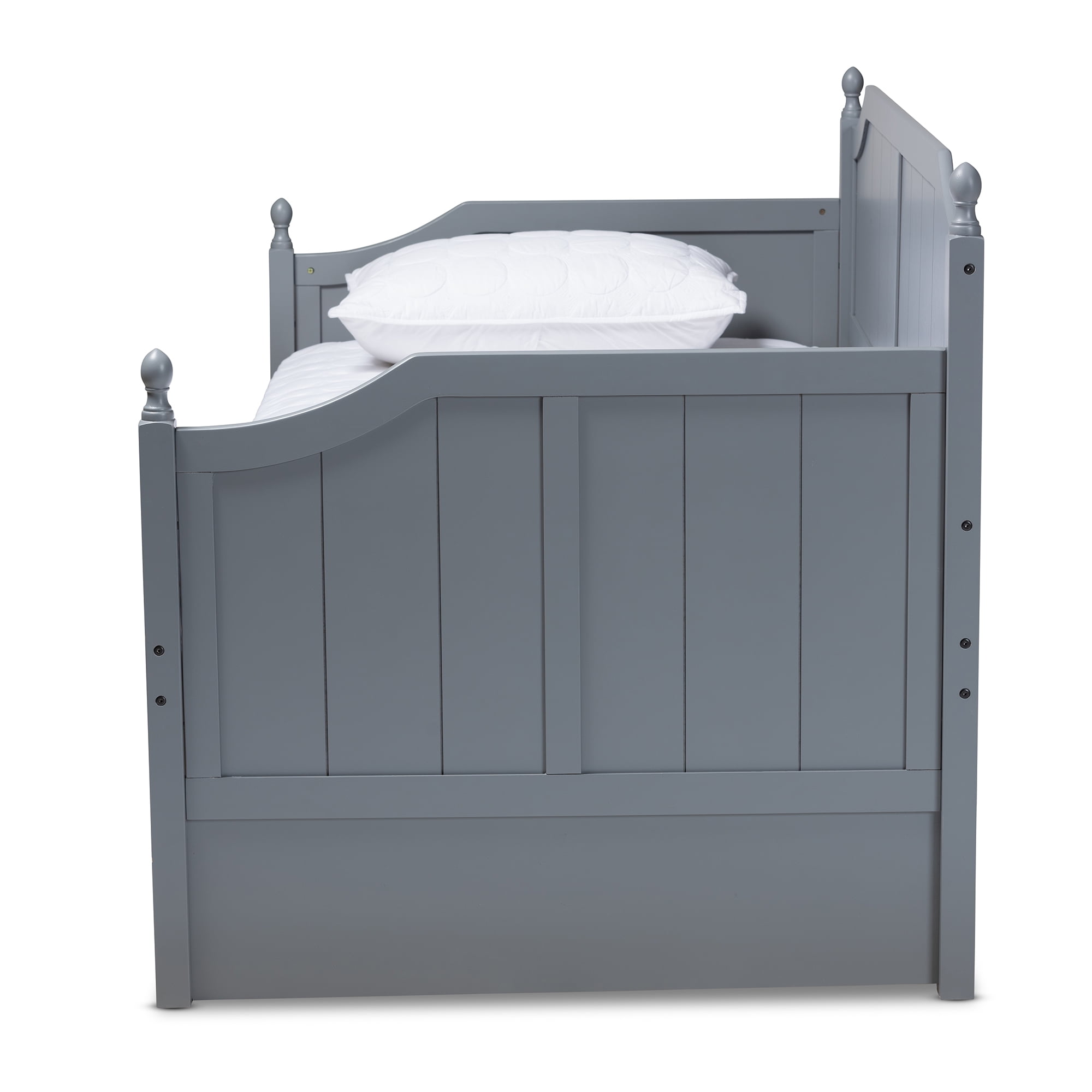 Baxton Studio Millie Cottage Farmhouse Wood Daybed with Trundle, Twin, Grey