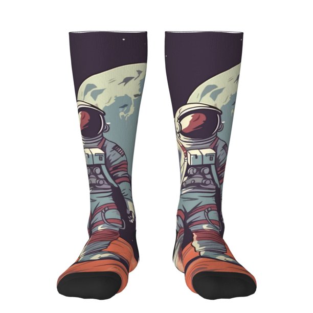Balery Astronaut With American Flag Calcetines novedosos Calcetines deportivos Calcetines hasta la rodilla Calcetines de algodón Calcetines originales y geniales