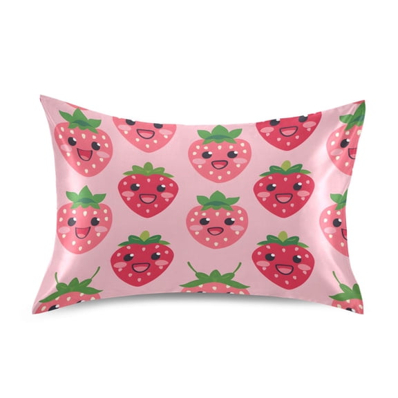 Satin Pillow Case Standard Silk Pillow Cover for Hair and Skin Envelope Closure Lovely Strawberry 20"x26"