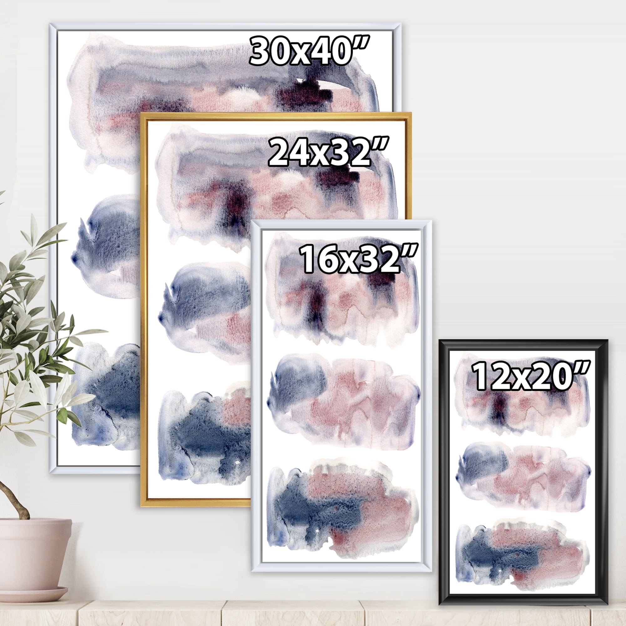 Designart 'Blue and Pink Clouds With Beige Spots I' Modern Framed Canvas Wall Art Print