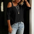 thumbnail image 5 of Warop Women's 3/4 Sleeve Tunic Top Casual Asymmetric Cold Shoulder Blouse Stylish Solid Shirts, 5 of 7