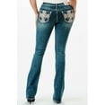 thumbnail image 3 of Grace in LA Women's Aztec Cross Feather Embroidered Pockets Bootcut Jeans (25, Blue), 3 of 3