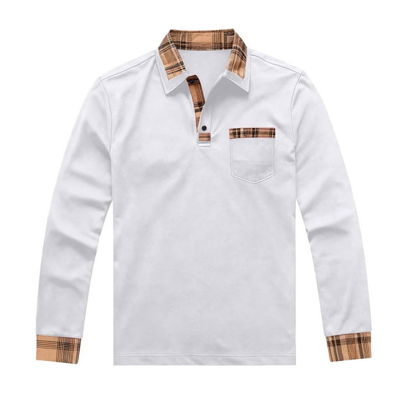 Ketyyh-chn99 Polo Shirts for Men Men's Long Sleeve Polo Shirt Casual Solid Color Stitching Pocket Lapel Long Sleeve Polo Shirt Size for L,White