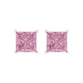 thumbnail image 3 of Clara Pucci 3Ct Pink Princess Cut VVS1 Push Back Stud 14k Solid hypoallergenic Gold Designer Earrings For April, 3 of 7