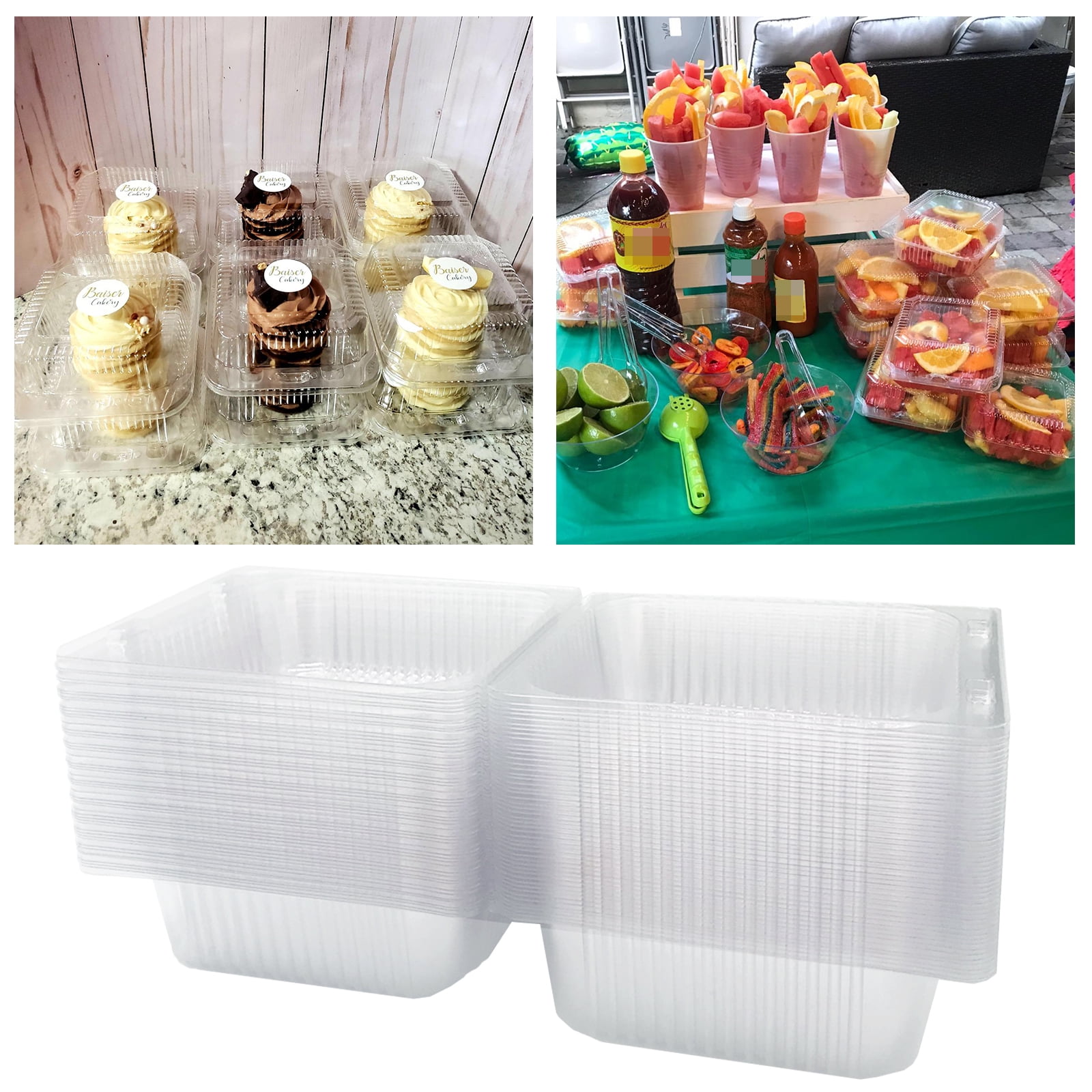 Haomian 250 Pcs 5x5 Inch Clamshell Take Out Tray Plastic Hinged Food  Containers Disposable Takeout Box Transparent Carry Out Container Portable  to Go