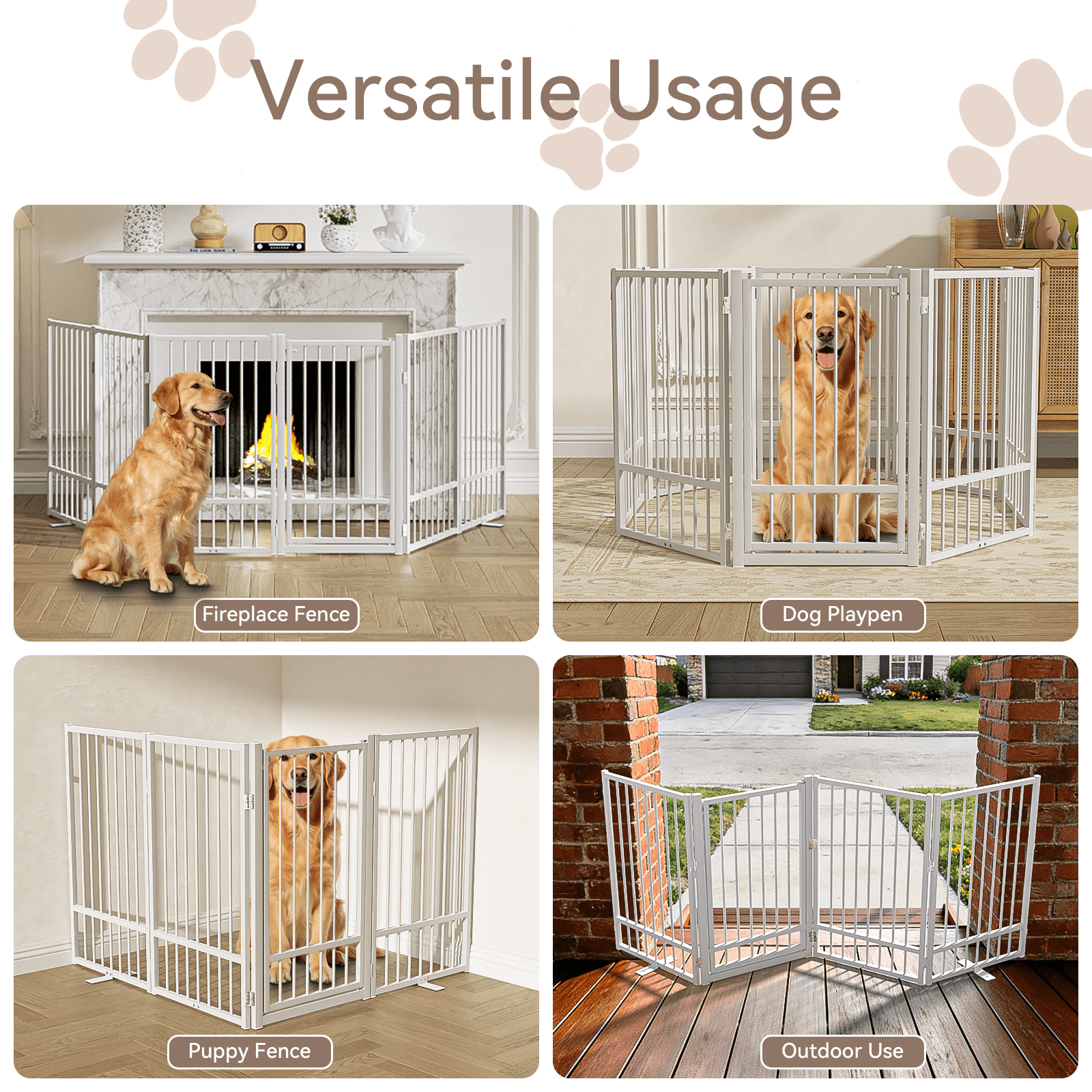 32''Height Full Matel Freestanding Dog Gate with Door, 8 Panels Extra Wide Free Standing Tall Dog Gates for Doorways,House,Stairs,Porch,Deck,Yard