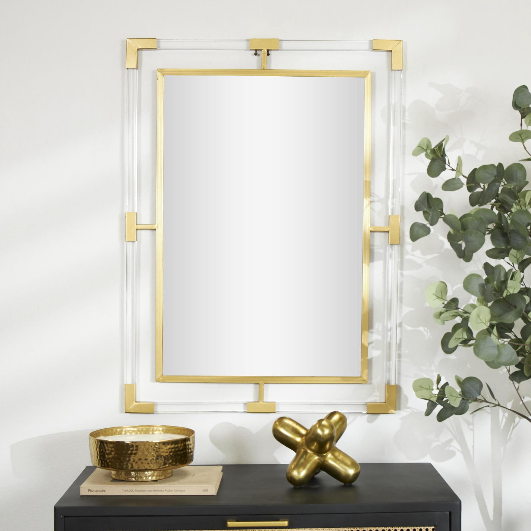 DecMode 28" x 38" Gold Double Framed Wall Mirror with Acrylic Frame