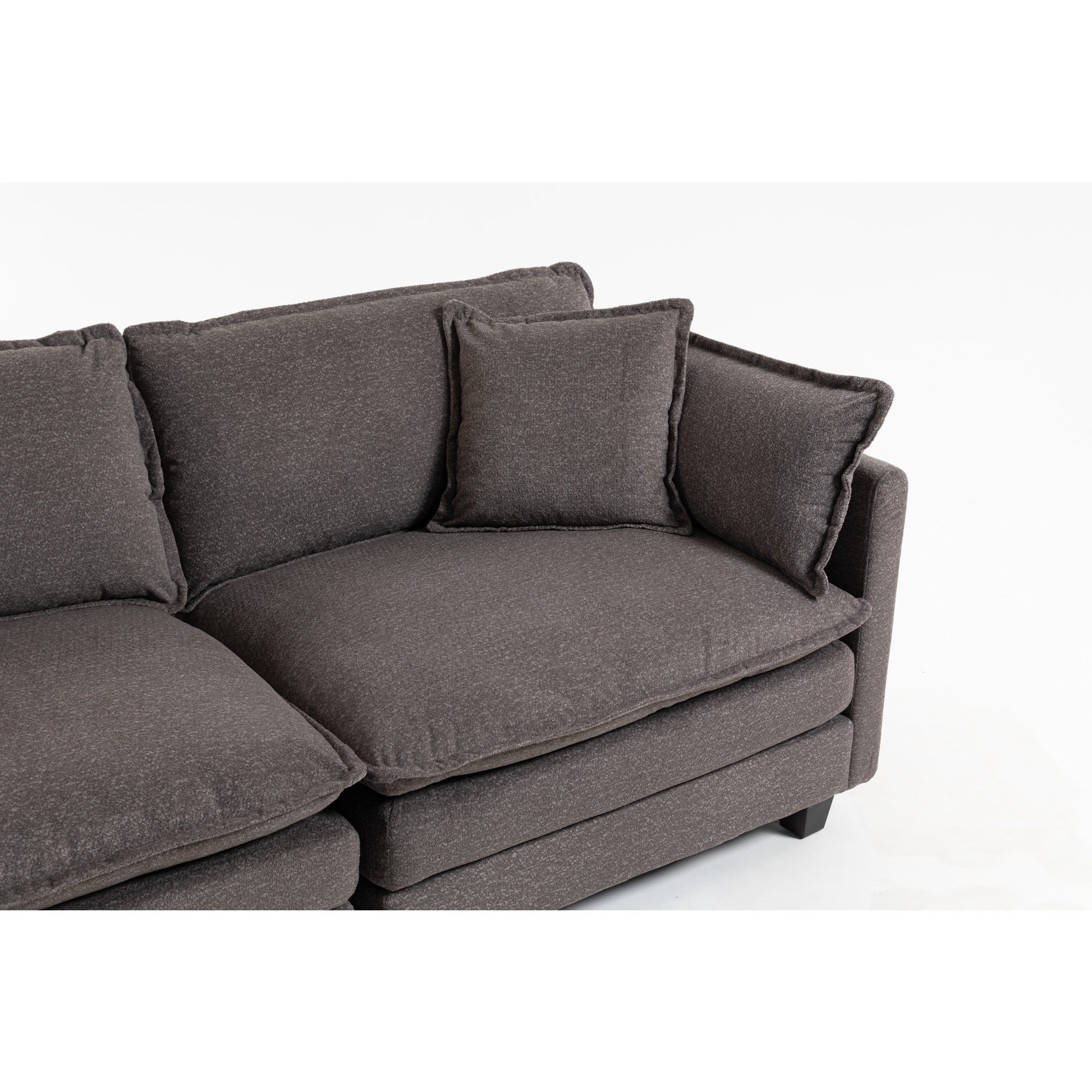 GDF Studio Udolf 113.77" Modern 3-Seat Modular Sectional Sofa with Ottoman and Pillows, Chaise Lounge for Living Room, Grey