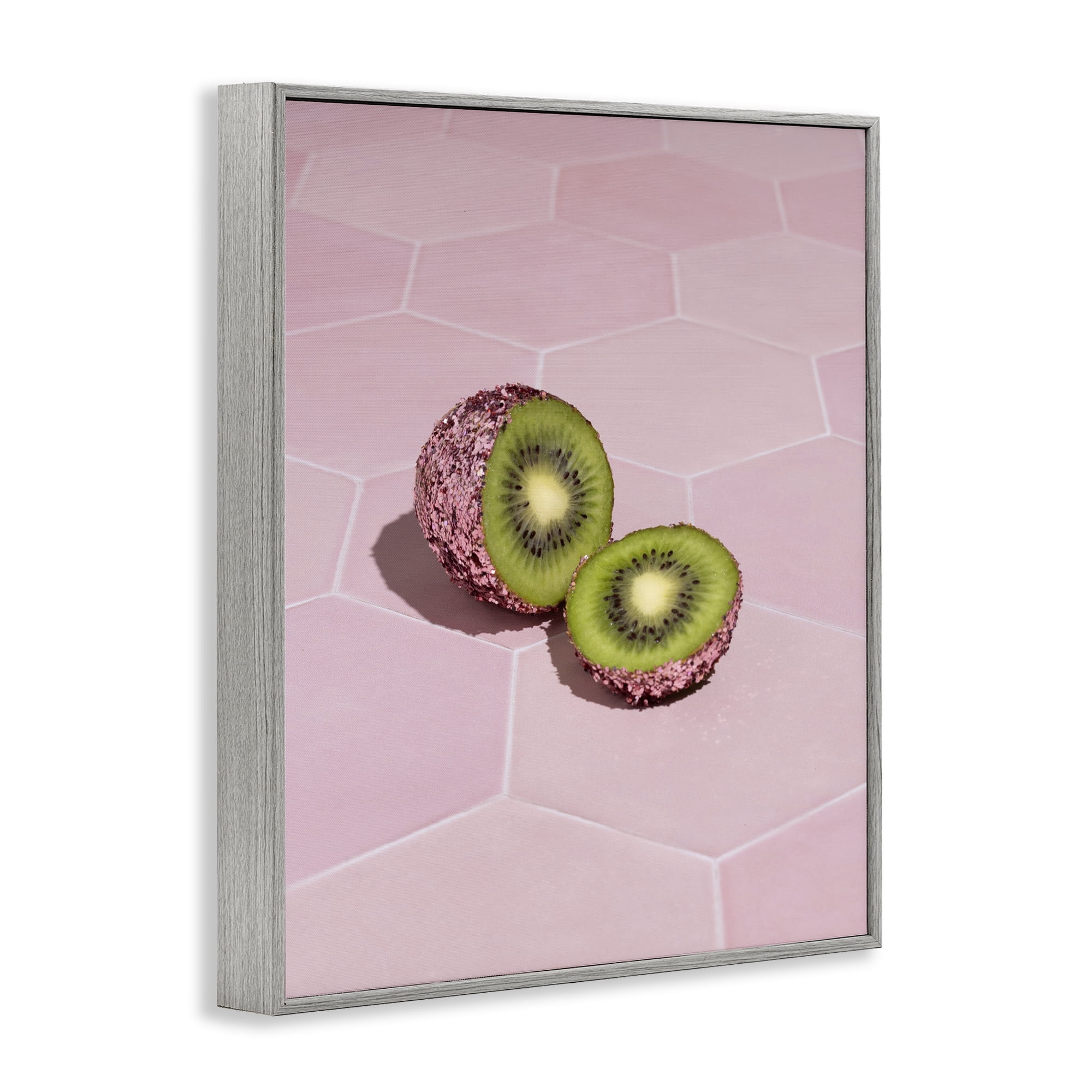 Stupell Industries Pink Glimmer Kiwi Gray Framed Giclee Art, design by LISH Creative