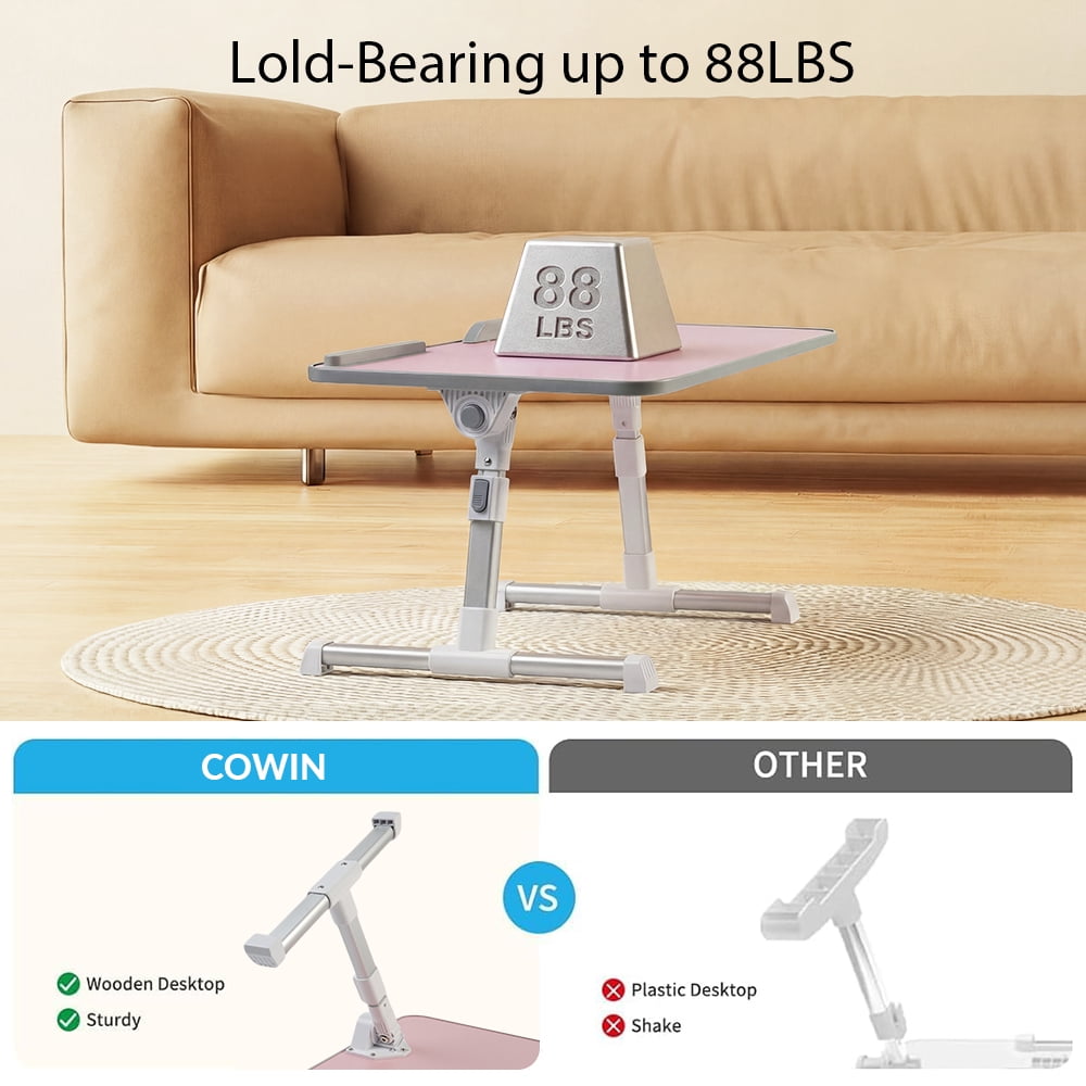 COWIN Laptop Desk Table, Adjustable Laptop Stand, Foldable Lap Desks ,Enlarged 23.62×13.4 in (Pink)