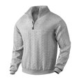 thumbnail image 2 of Men's Retro Stand Collar Zip-Up Sweatshirt, Casual Loose Fit Heavyweight Knit Jacquard Pullover, Fall Winter Long Sleeve Top,Light Gray,XL, 2 of 8