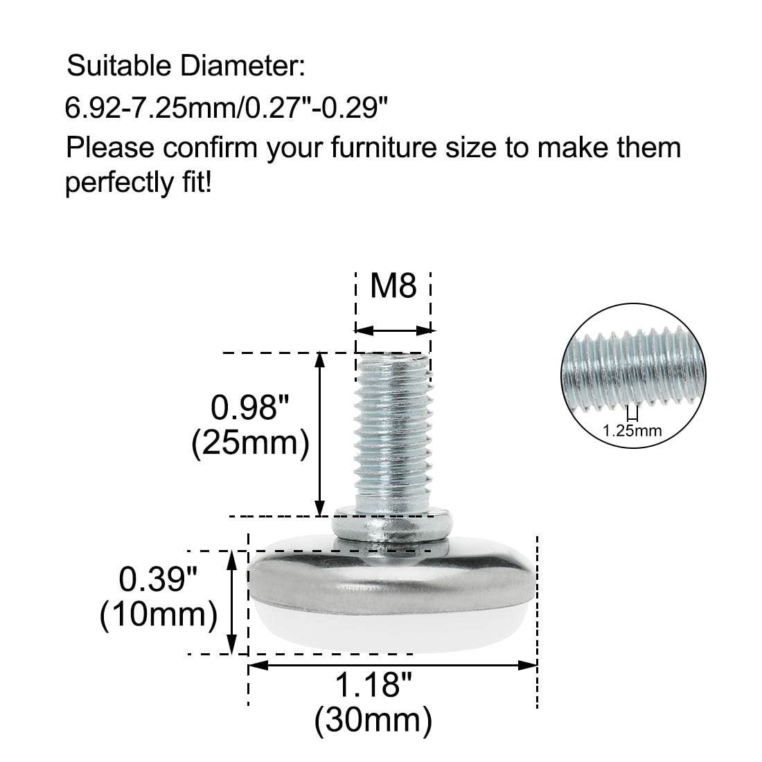 Unique Bargains 4Pcs M8 x 25mm Adjustable Leveling Feet for Furniture and Equipment