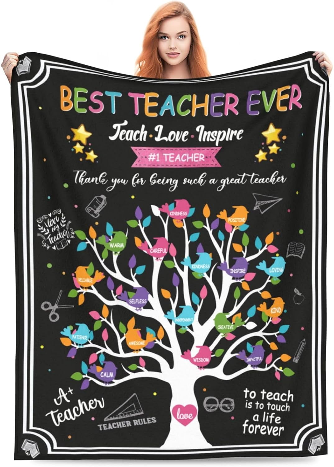 Best Teacher Blanket Teacher Throw Blankets Cozy Fleece Flannel Blanket Teacher Appreciation Gifts for Women Men Girls Adult for Couch Sofa Bed Decor 50"X60"