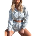 thumbnail image 3 of Qiylii Women 3Pcs Sports Clothes Set, Solid Color Hooded Jacket+Shorts+Tube Top, 3 of 8