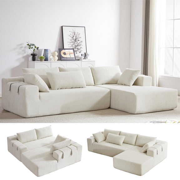 Aukfa 108" Modular Sectional Couch, Deep Seat Cloud Sofa with 6 Pillows, No Assembly, Right Chaise, Beige