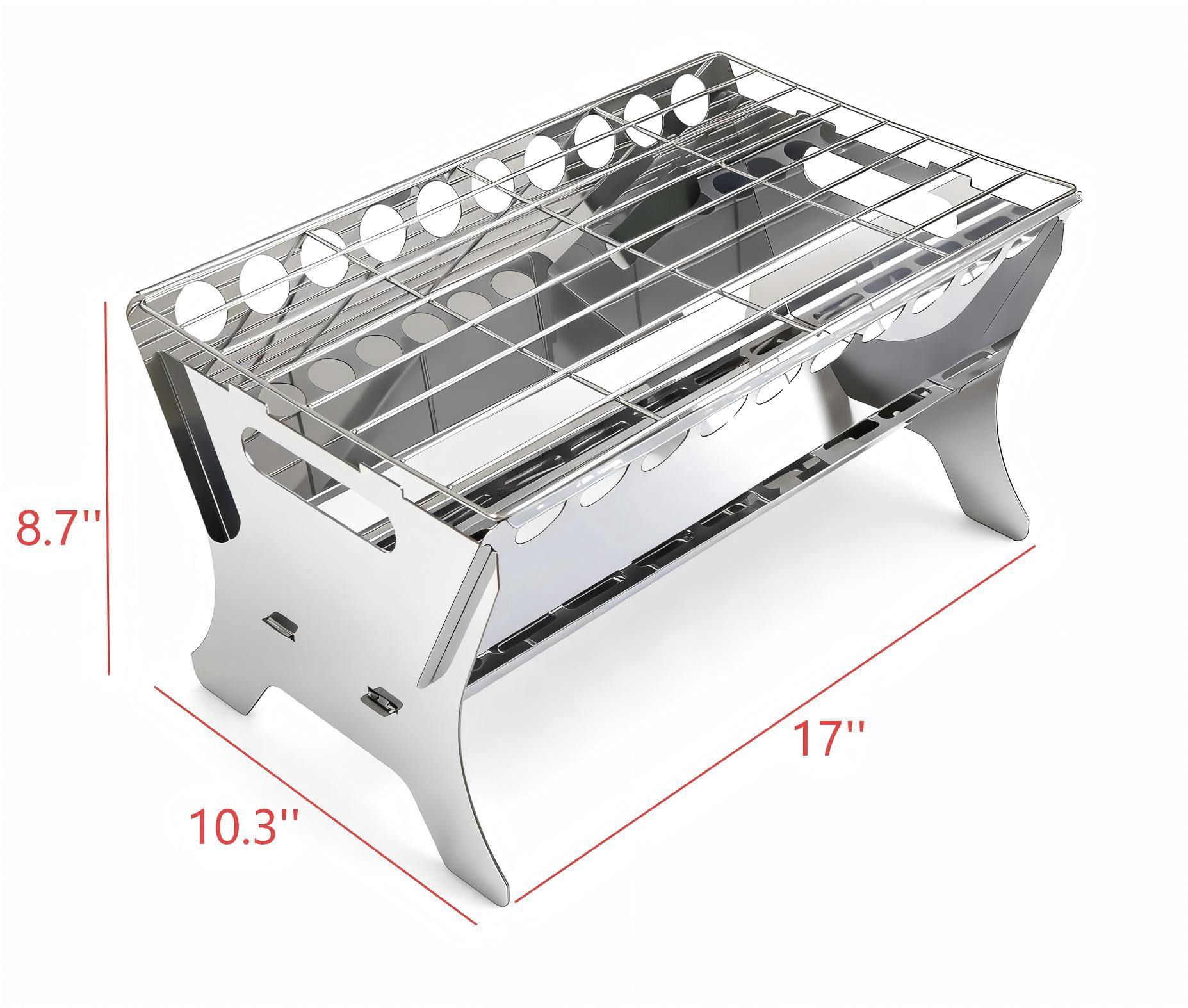 Stainless Steel Folding Portable Charcoal Grill - 17 * 10.3 * 8.7 Inch Heavy Duty Tabletop BBQ Grill for Outdoor Cooking, Picnic, Tailgate, Beach, Backyard