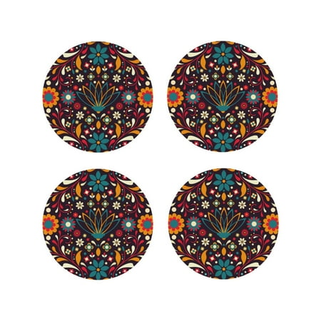 

Junzan Colorful Mexican2 Print Coasters for Drinks - Leather Coasters Set of 4 for Coffee Table for Housewarming/Kitchen/Bar/Decor-Round Shape