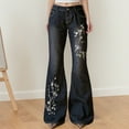 thumbnail image 2 of CONZONE Womens Flared Jeans Floral Embroidery Jeans for Women Trendy Buttons Fashion Wide Leg Fall Winter Denim Pants With Pocket, 2 of 9