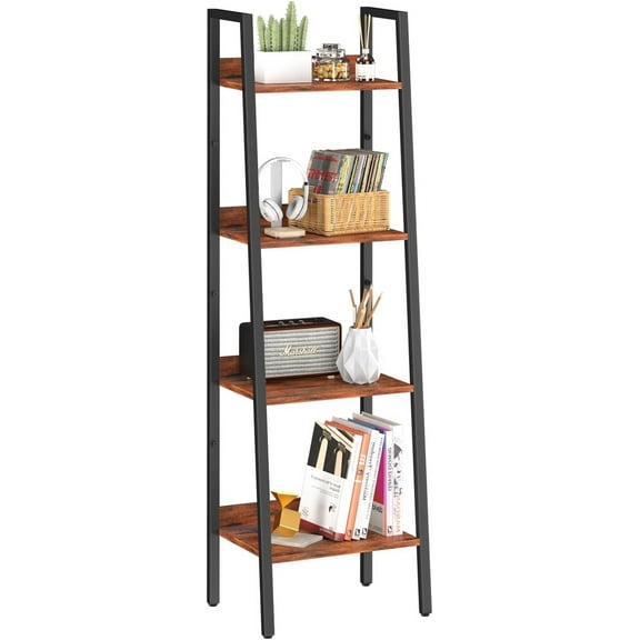Ladder Shelf, 4 Tier Tall Ladder Bookshelf Corner Shelf, Industrial Book Shelf Ladder Bookcase Narrow, Standing Storage Shelves Display Shelf for Bedroom Living Room Office Kitchen Bathroom