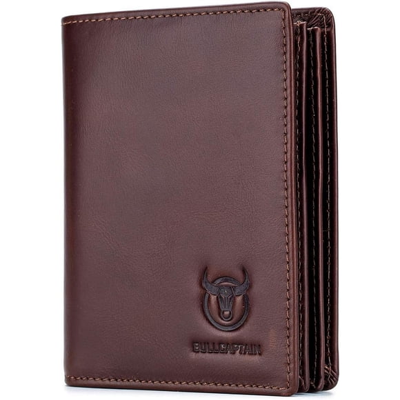 BULLCAPTAIN Cartera de Cuero Genuino con Bloqueo RFID de Gran Capacidad Negro QB-027