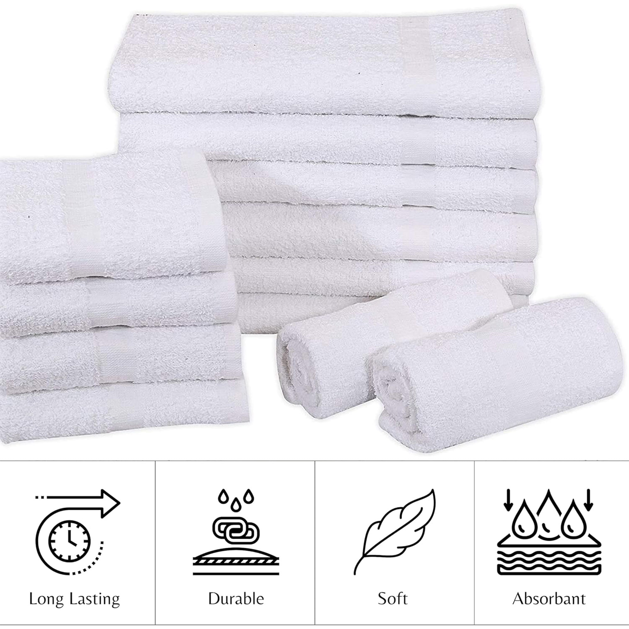 GOLD TEXTILES 16x27 White Hand Towels 120 Pack Cotton Blend Lightweight & Absorbent for Salon Gym Hotel Kitchen & Home Use