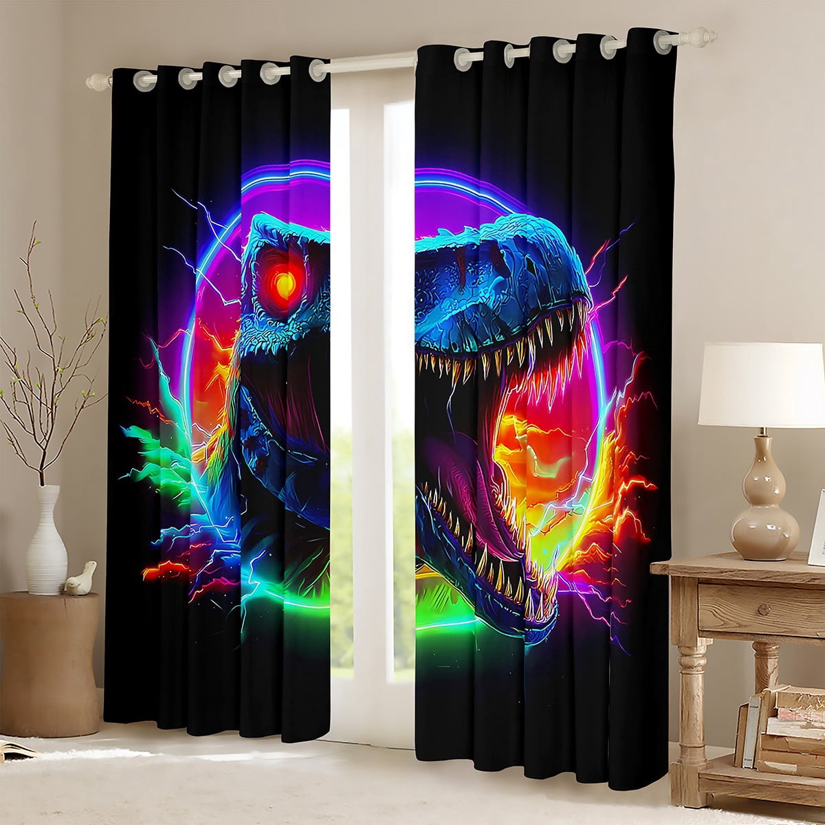 Manfei Boys Dinosaur Blackout Curtains Set of 2 (52x84 Each) for Kids Boys, Rainbow Lightning Window Curtains, Wild Animal Curtains and Drapes, Luxury Home Decor
