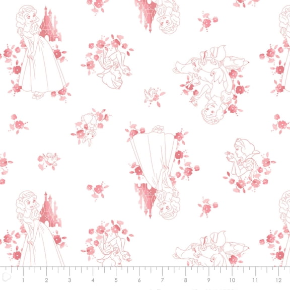 Disney Princess Forever Snow White Toile in Coral 100% Cotton Fabric Sold by the Yard