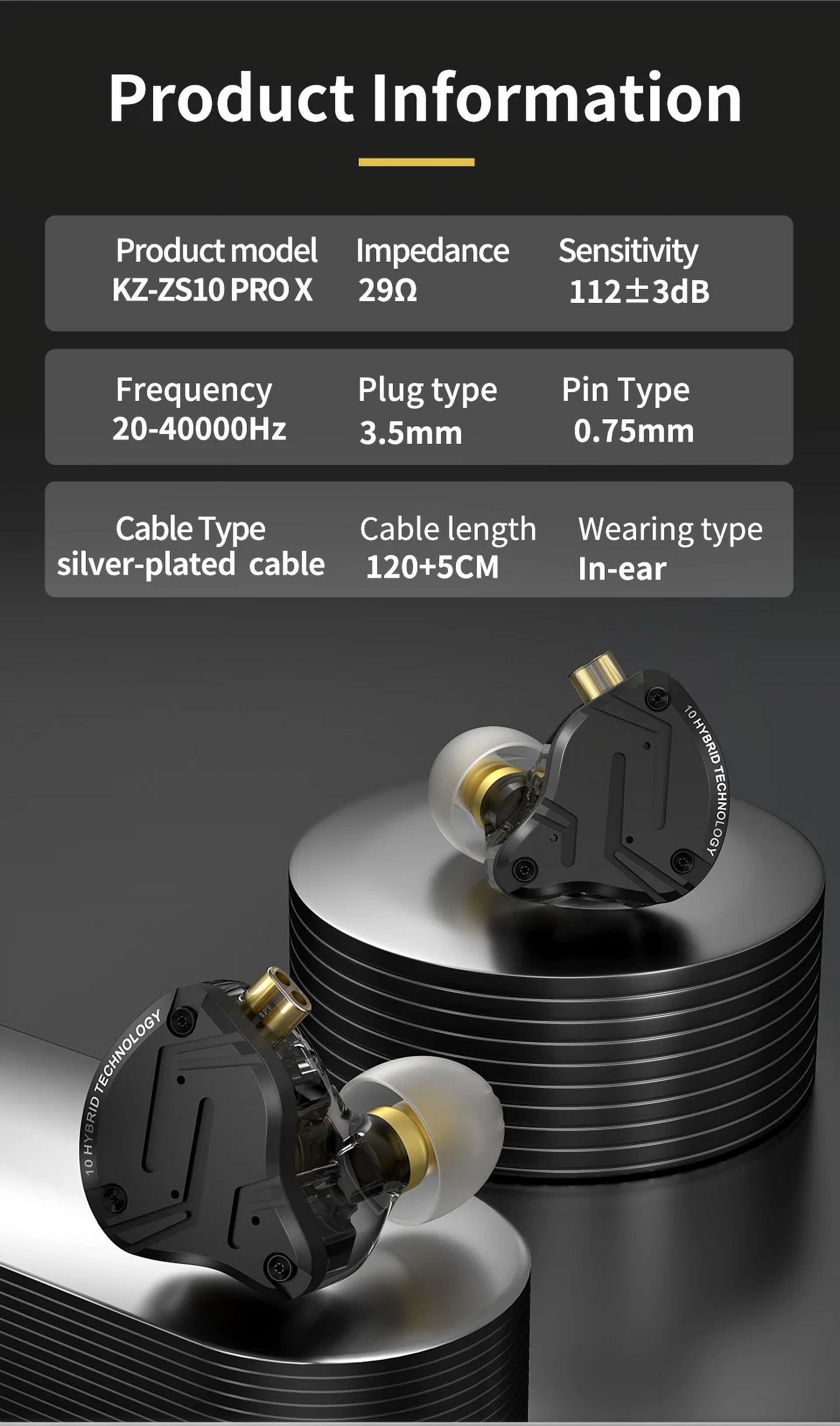 KZ ZS10 PRO X Noise Cancelling In Ear Earphones, Black