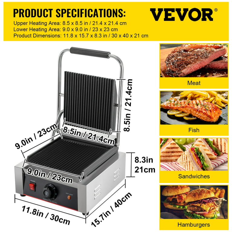 VEVOR Commercial Sandwich Panini Press Grill 1800-Watt Single Full
