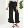 thumbnail image 3 of Ruffle Flowy Wide Leg Pants for Women Black Trendy Summer High Waist Pants Outgoing Cocktail Party Pants 2024, 3 of 8