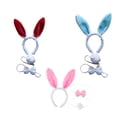 thumbnail image 4 of WORGEOUS 9 piezas de diseño de oreja de conejo de peluche aros de pelo corbatas en forma de lazo corbatas de conejo falso para niños adultos blanco rosa rojo y azul, 4 of 8