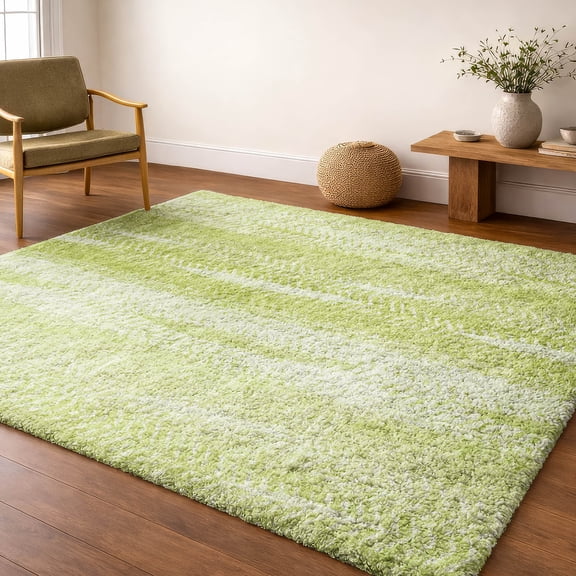 Addison Rugs Dream Shag Premium Machine Washable Transitional Stripes Aloe Rectangle Rug, 10' x 14'
