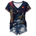thumbnail image 5 of Patriotic Portugal Printed Women V-Neck Tee, Multi-Style Animal & National Landmark Graphic Short Sleeve Top, Breathable Casual Summer Shirt for Match Viewing, Vacation & Daily Wear, 5 of 5