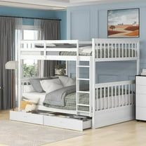 CHURANTY Full Over Full Bunk Bed with 2 Drawers, Solid Wood Platform Bed with Ladder, Full Length Guardrail and Headboard, No Spring Box Needed