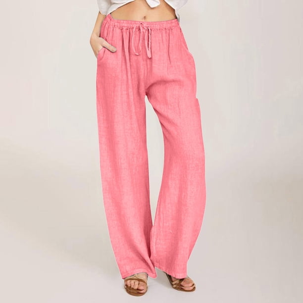 WILLBEST Pantalones Casuales para Mujer, Anchos, Largos, con Cordón, Cintura Elástica, Pantalones Casuales de Pierna Lisa para Mayor Comodidad y Estilo. Mediana