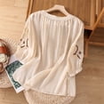 thumbnail image 4 of Womens Summer Tops Vintage Long Sleeve Floral Embroidered Print Fashion T Shirts Crew Neck Vacation Tee 2026, 4 of 9