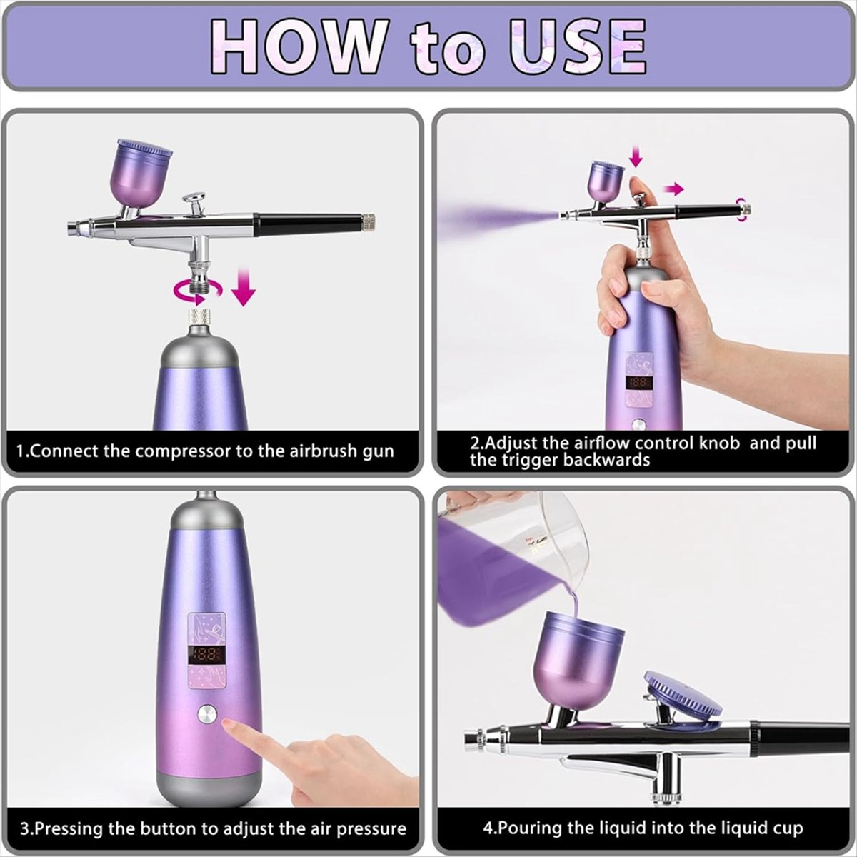 Airbrush Kit for Nails 32PSI Air Brush Kit with Air Compressor Cordless Airbrush Machine for Makeup,Painting,Model